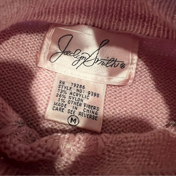 Vintage Jaclyn Smith Embellished Sweater Mock Neck Pink M Whimsy Cottagecore - Picture 5 of 6